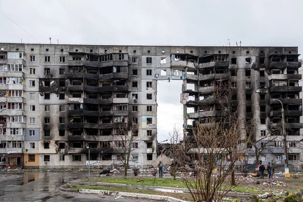 Borodianka, Ukrayna - 6 Nisan 2022: Rus ordusu tarafından bombalandıktan ve işgalden sonra şehir