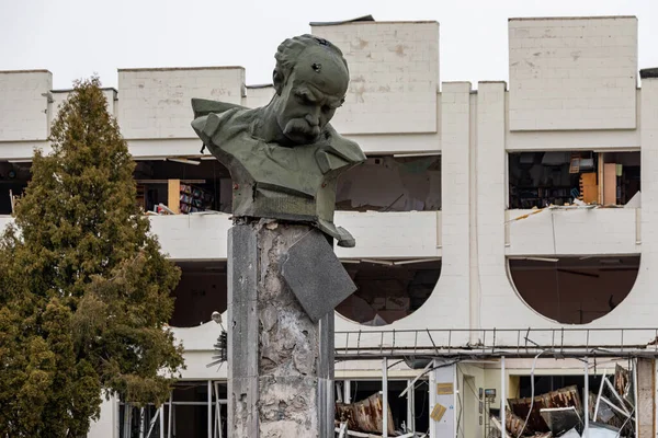 Borodianka Ucrania Abril 2022 Ciudad Después Del Bombardeo Ocupación Por Fotos de stock
