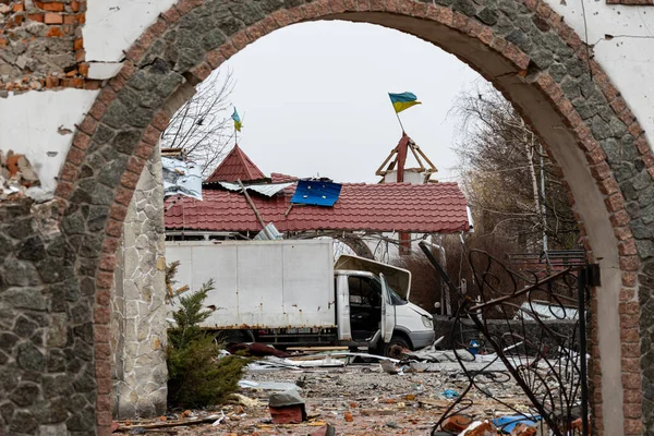 Borodianka Ucrania Abril 2022 Ciudad Después Del Bombardeo Ocupación Por Imágenes de stock libres de derechos