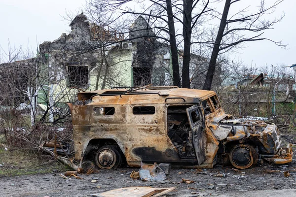 Borodianka Ucrania Abril 2022 Ciudad Después Del Bombardeo Ocupación Por Imagen de archivo