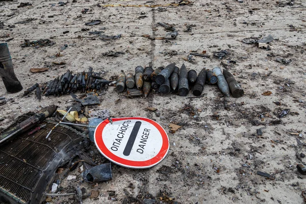 Gostomel Ucrania Abril 2022 Ciudad Después Del Bombardeo Ocupación Por Fotos de stock libres de derechos