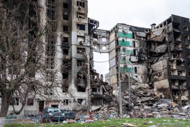 Borodianka, Ukrayna - 6 Nisan 2022: Rus ordusu tarafından bombalandıktan ve işgalden sonra şehir