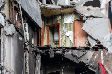 Borodianka, Ukrayna - 6 Nisan 2022: Rus ordusu tarafından bombalandıktan ve işgalden sonra şehir