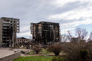 Borodianka, Ukrayna - 6 Nisan 2022: Rus ordusu tarafından bombalandıktan ve işgalden sonra şehir
