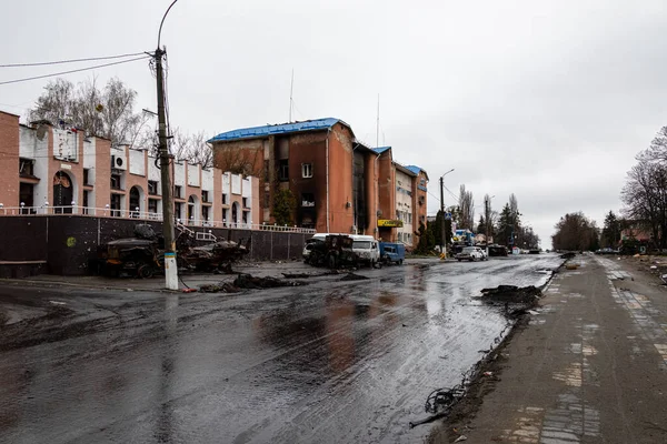 ボロディアンカ ウクライナ 4月2022 ロシア軍による爆撃と占領後の都市 — ストック写真