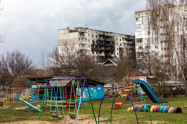 Borodianka Ucrania Abril 2022 Ciudad Después Del Bombardeo Ocupación Por — Foto de Stock