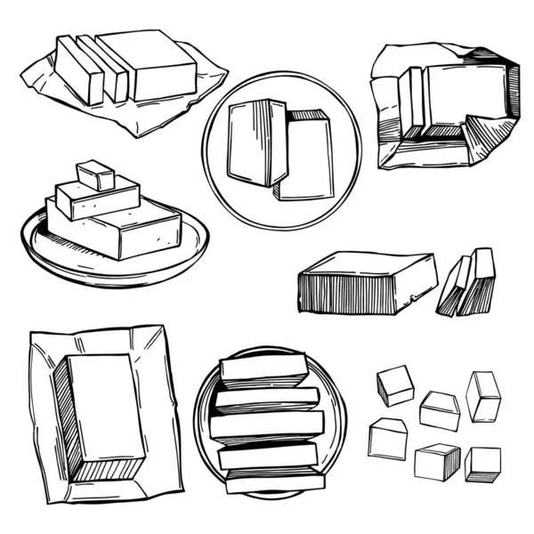 Set Mantequilla Extraída Mano Dibujo Vectorial Ilustración — Vector de stock