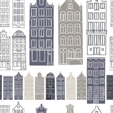Amsterdam 'ın el yapımı evleri. Vektörsüz desen.  