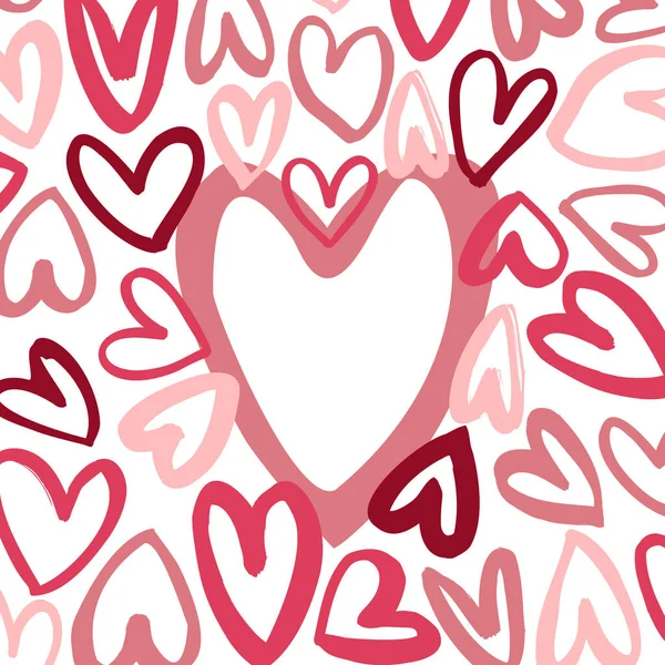 Vector Background Pink Red Hand Drawn Hearts — Stock Vector