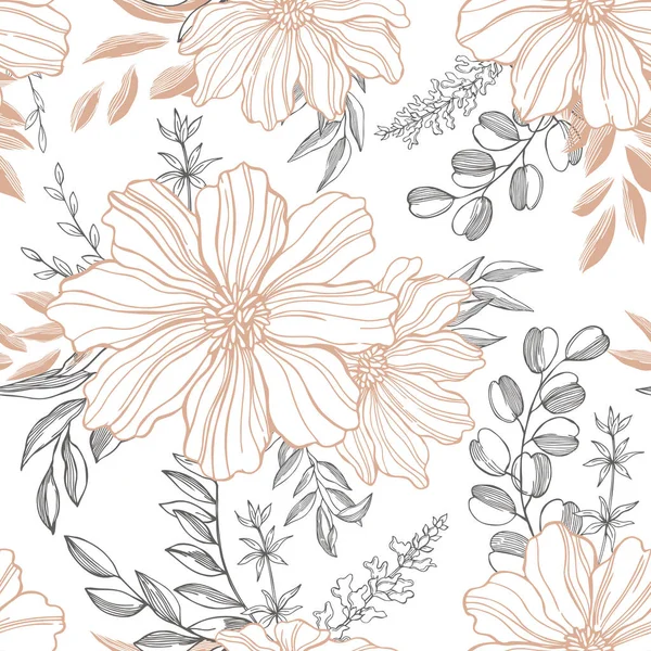 花の背景 手描きの花とシームレスベクトルパターン — ストックベクタ
