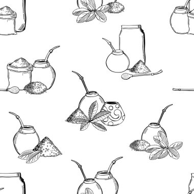 El yapımı yerba mat seti. Vektörsüz desen