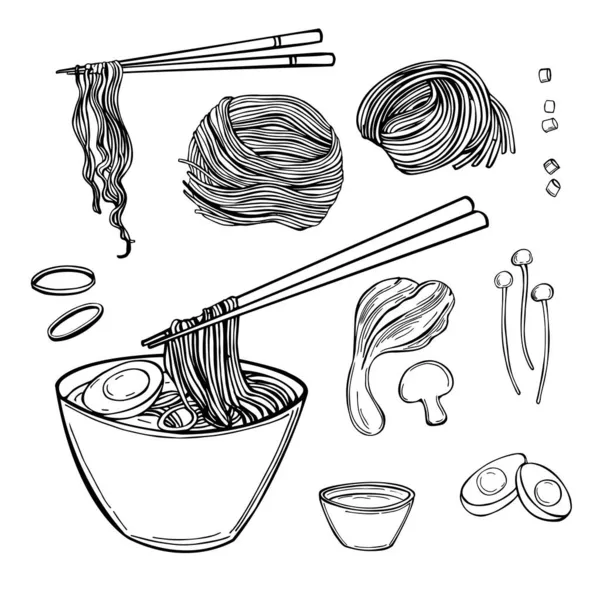 Handritad Asiatisk Nudelsoppa Ramen Klar Vektor Skiss Illustration — Stock vektor