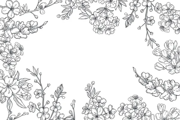 Vektorhintergrund Mit Handgezeichneten Frühlingszweigen Mit Blumen Skizzenillustration — Stockvektor