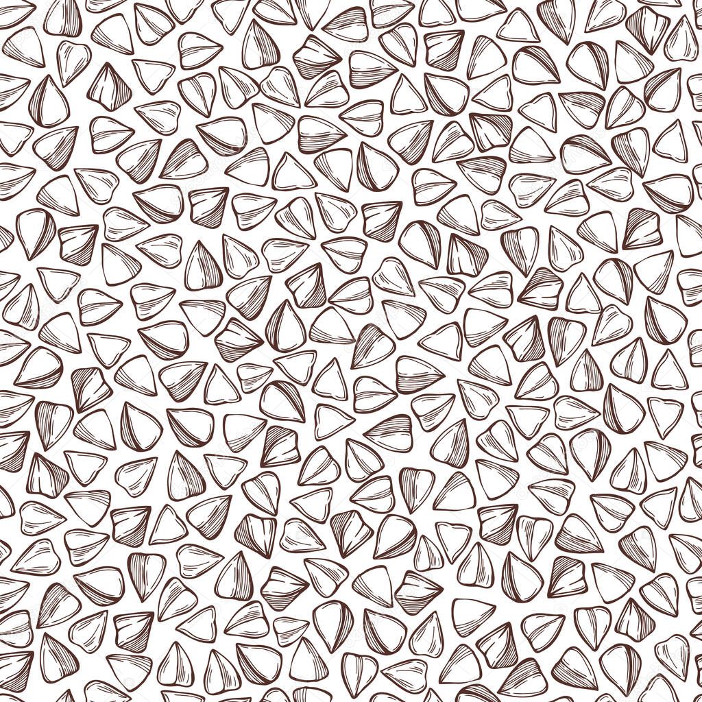 Hand-drawn buckwheat plant on white background. Vector seamless pattern.