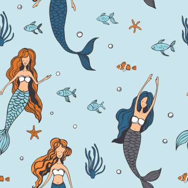 El yapımı denizkızları. Vektörsüz desen. 