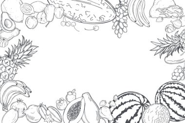 El yapımı meyveler. Vektör arkaplanı. Çizim çizimi.