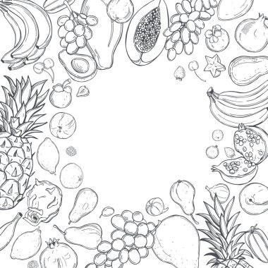 El yapımı meyveler. Vektör arkaplanı. Çizim çizimi.
