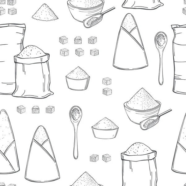 白地に手描きの砂糖セット ベクトルシームレスパターン — ストックベクタ
