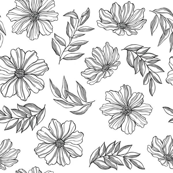 Fondo Gráfico Floral Patrón Sin Costura Vectorial Con Flores Hojas — Vector de stock