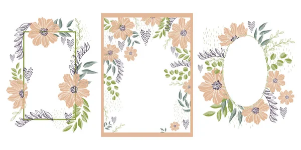 Vektorrahmen Und Hintergrund Mit Handgezeichneten Blumen Und Blättern — Stockvektor