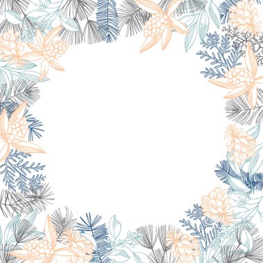 Elle çizilmiş Noel bitkileriyle vektör geçmişi. Çizim çizimi.