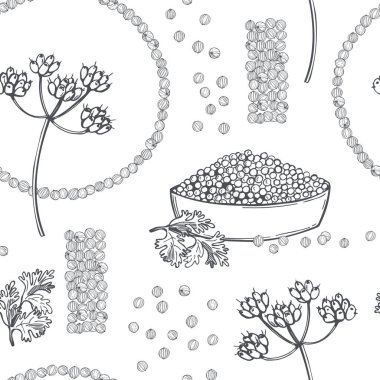 El yapımı kişniş tohumları. Vektörsüz desen.