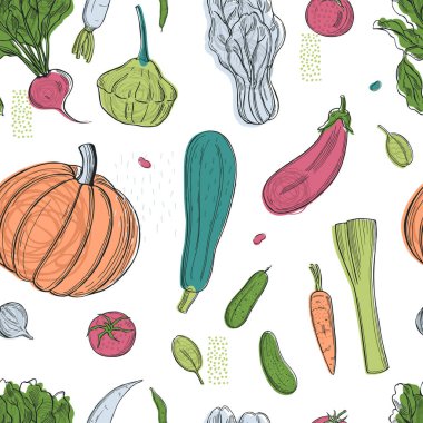 Elle çizilmiş sebzelerle kusursuz bir desen. 