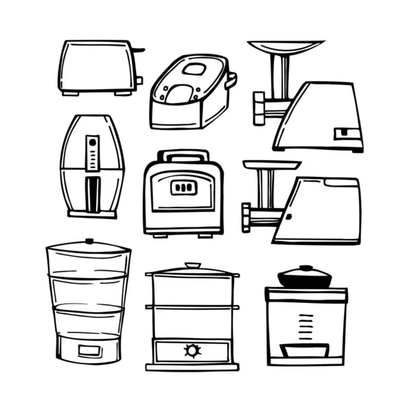 Hand Drawn Kitchen Appliances Set Vector Sketch Illustration — Stockvektor