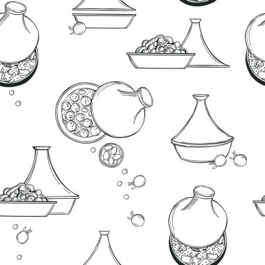 El yapımı tagine seti. Vektörsüz desen.