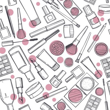 Makyaj için el yapımı makyaj malzemeleri. Vektörsüz desen.