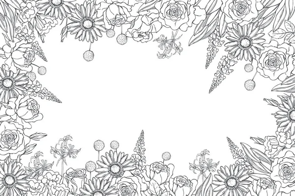 Blommig Bakgrund Med Handritade Blommor Vektorgrafik