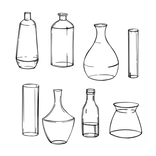 Handgezeichnete Glasvasen Und Flaschen Vektorskizze Als Illustration — Stockvektor