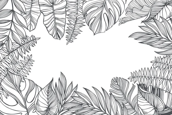 Fond Vectoriel Avec Des Plantes Tropicales Dessinées Main Illustration Croquis — Image vectorielle