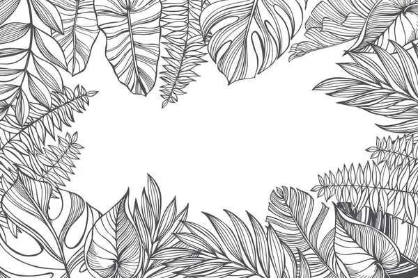 Fondo Vectorial Con Plantas Tropicales Dibujadas Mano Ilustración Del Boceto — Archivo Imágenes Vectoriales