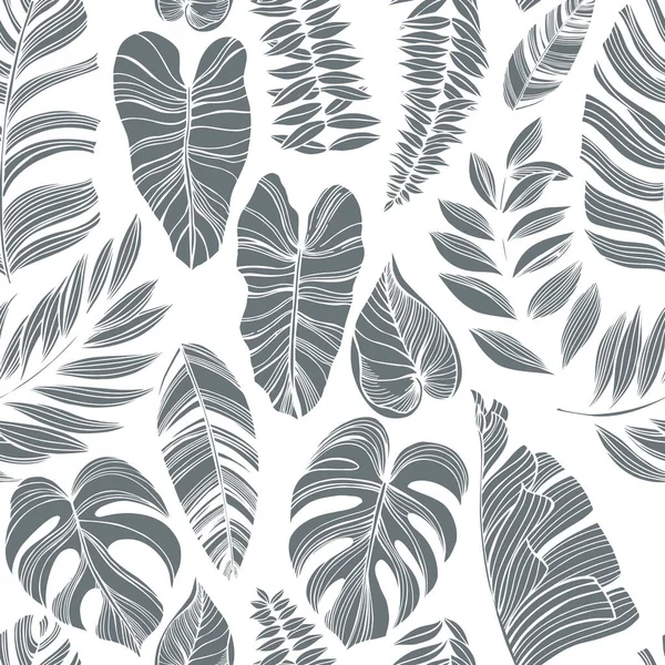 Plantes Tropicales Dessinées Main Modèle Sans Couture Vectoriel — Image vectorielle