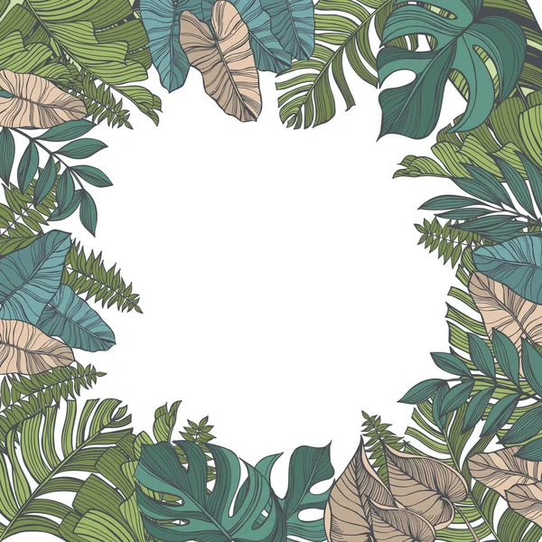 Vectorachtergrond Met Met Hand Getekende Tropische Bladeren Tekening Illustratie — Stockvector