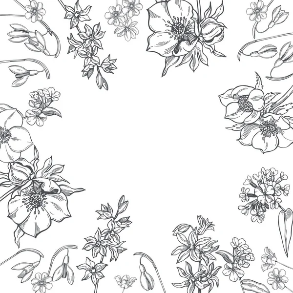 Fundo Vetorial Com Flores Primavera Desenhadas Mão Desenho Ilustração —  Vetores de Stock