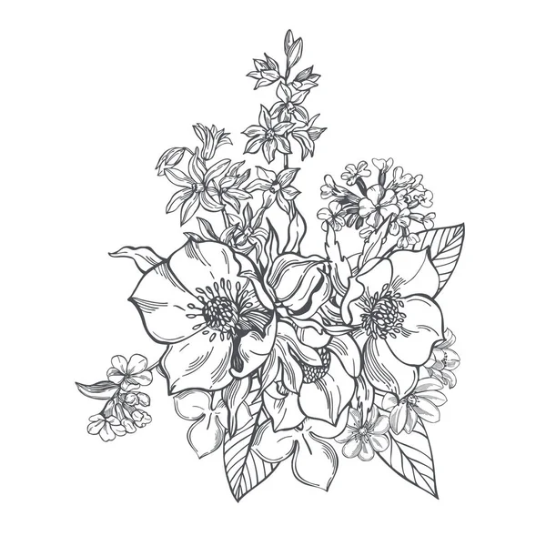 Fleurs Printemps Dessinées Main Illustration Croquis Vectoriels — Image vectorielle