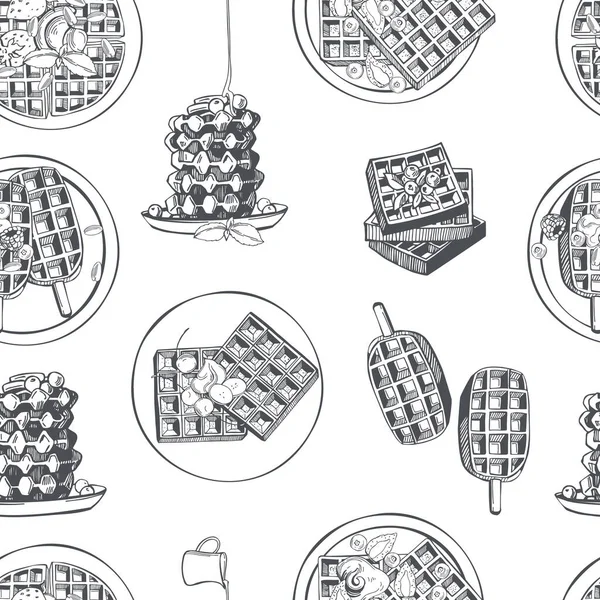 Hand Drawn Belgian Waffles Vector Seamless Pattern Stock Vector