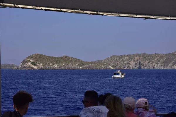 Přestávka Trajektem Řecký Ostrov Nisyros Kos Pohled Moře Ostrov Trajektu — Stock fotografie