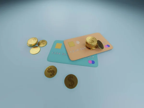 Cartoon Financial Instruments Credit Cards Gold Dollar Coins Stacks Euro — 图库照片