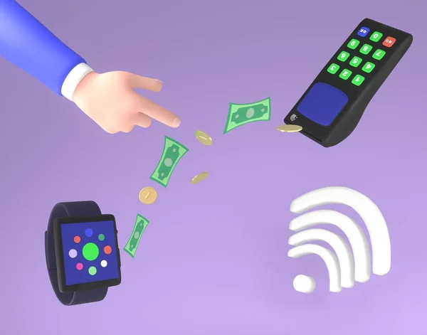 Visualization Payment Using Field Communication Payment Smart Watch Money Bridge — Stock Photo, Image