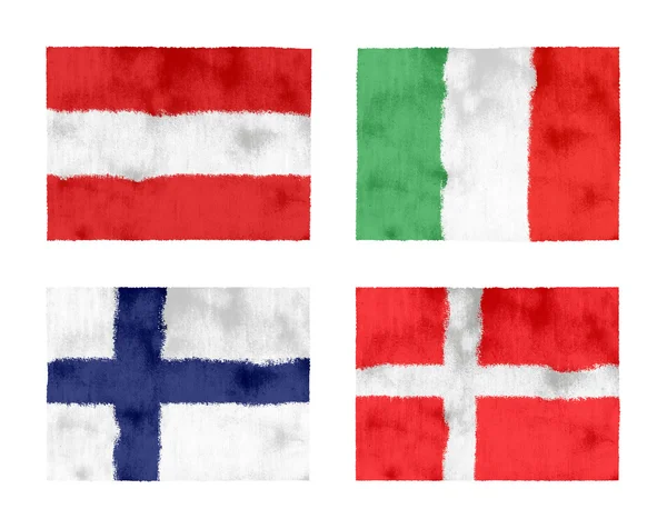 オーストリア、イタリア、フィンランド & デンマークの国旗 — ストック写真