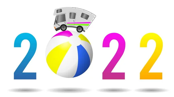 2022 Gelukkig Nieuwjaar Caravan Auto Comfortabel Reizen Vakantie Strandbal — Stockfoto