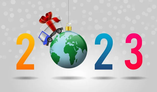 2023 Счастливый Новый Год Грузовик Подарочной Коробкой Шариковым Глобусом Иллюстрация — стоковое фото