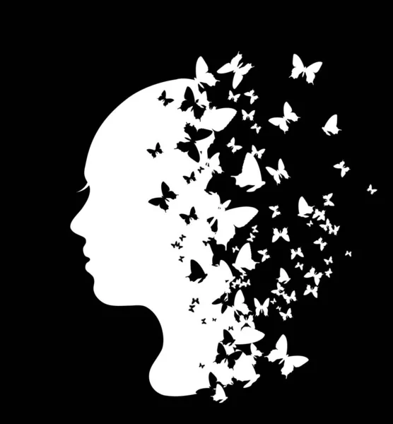 Silhouette Girl Butterflies Vector Illustration — Stock Vector