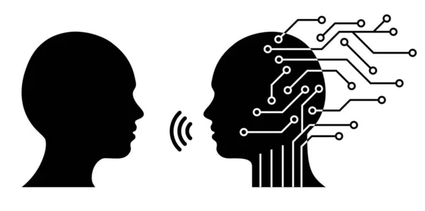 人間の頭と印刷回路のシルエット 人工知能 — ストックベクタ