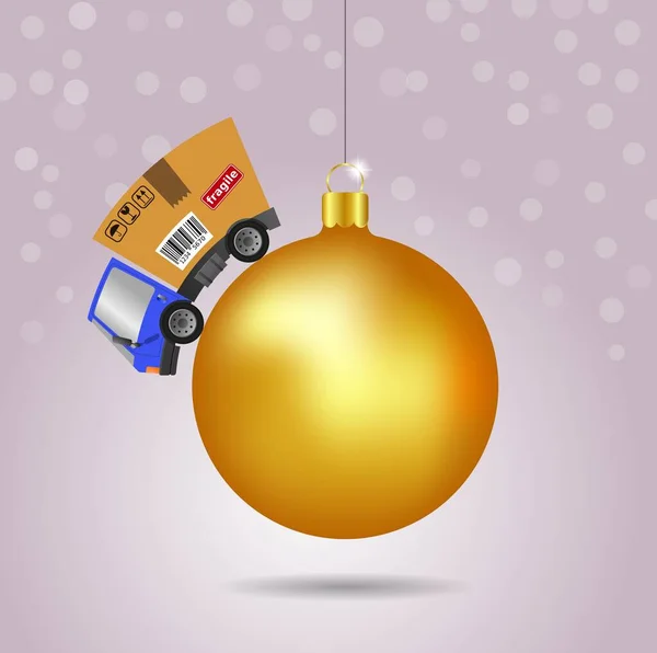 Levering Vrachtwagen Met Geschenkdoos Kerstbal Illustratie — Stockfoto