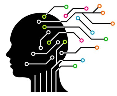 İnsan kafası silueti ve basılı devre, Yapay Zeka