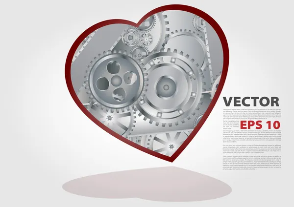 Engrenages et roues dentées forme de coeur — Image vectorielle